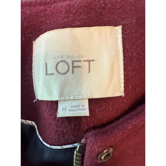 Ann Taylor Loft Burgundy Wool Mid Length Winter Car Coat Size Medium Pockets Zip - Picture 2 of 9